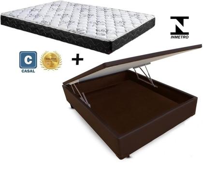 Imagem de Cama Box Baú Casal Sonho Suede Marrom  + Colchão Casal Sonho Espuma D33 Com EPS 20x138x188