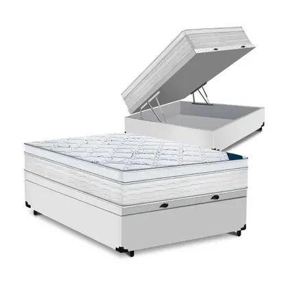 Imagem de Cama Box Baú Casal Tecido Sintético Branco Com Colchão 138 Toronto Molas Ensacadas D33 32cm