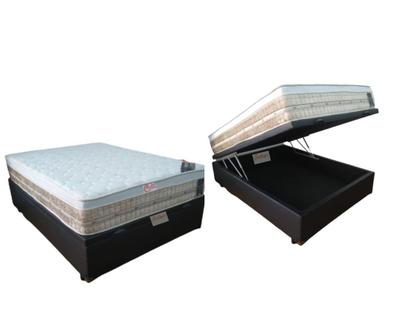 Imagem de Cama Box Baú Casal Viúva Medida Especial + Colchão Castor Premium Tecnopedic Molas -120x203x72 - Linha Firme - Luxo - Ideal para espaços pequenos 