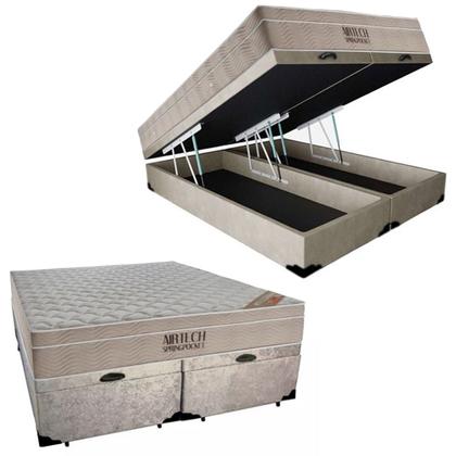 Imagem de Cama Box Baú King Suede Bipartido + Colchão Ortobom Airtech Molas Ensacadas 193x203x65