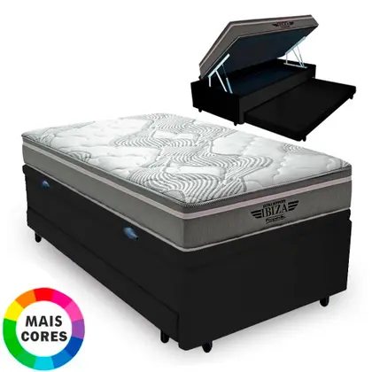 Imagem de Cama Box Baú Solteiro Auxiliar Bicama 3 em 1 + Colchão Ibiza D33 Molas Superlastic 78x188x66cm Vstore