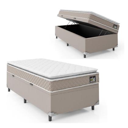 Imagem de Cama Box Baú Solteiro Colchão D45 com Pillow Top Hellen Strong Bege Suporta até 150kg por Pessoa