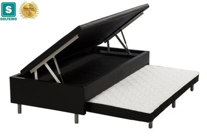 Imagem de Cama Box Baú Solteiro com Auxiliar Espuma Sintético Preto 56x88x188