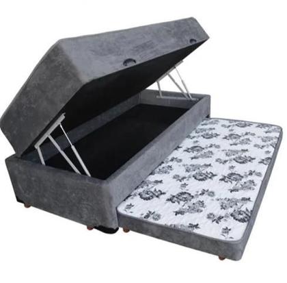 Imagem de Cama Box Baú Solteiro Conjugado Espuma com Cama Auxiliar Bicama 3 em 1 - Cinza