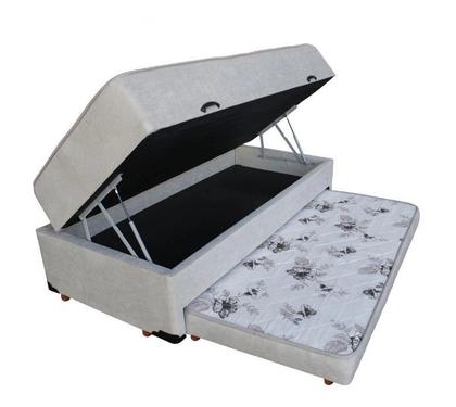 Imagem de Cama Box Baú Solteiro Conjugado Espuma com Cama Auxiliar Bicama 3 em 1 - Suede Bege