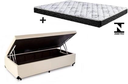 Imagem de Cama Box Baú Solteiro Dreams Sintético Bege   + Colchão Solteiro Dreams Espuma D23 Com EPS 16x88x188