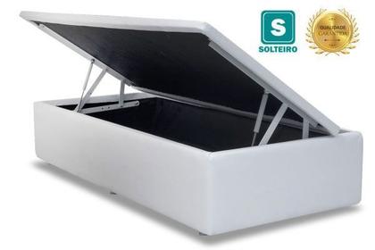 Imagem de Cama Box baú solteiro sintético branco com pistao a gás