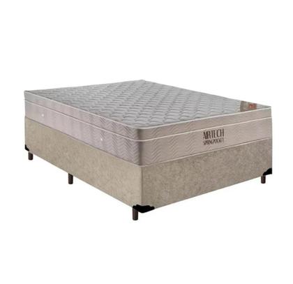 Imagem de Cama Box Casal + Colchão de Molas Ensacadas Ortobom Airtech Bege 138cm - Suporta até 150 Kg Por Pessoa