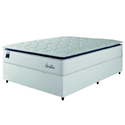 Imagem de Cama Box Casal Colchão Molas Ensacadas Com Pillow Sevilha 138x188x71cm Branco/Cinza Hellen  Suporta Até 150 Kg Por Pessoa