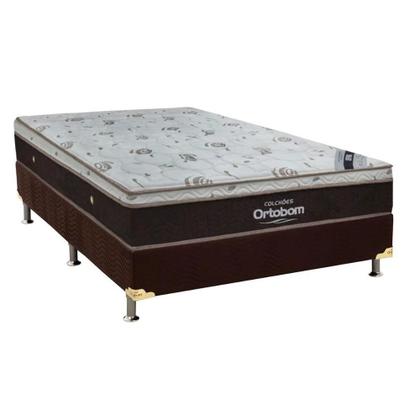 Imagem de Cama Box Casal: Colchão Molas SuperPocket Ensacadas Ortobom Sleep King Látex + Base CRC Suede Marrom(138x188)