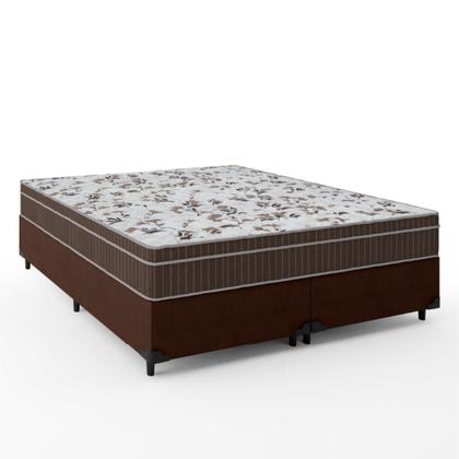 Imagem de Cama Box Casal Queen Colchão Espuma Orthoface Polar 158x198x63cm Marrom - Suporta Até 120kg Por Pessoa