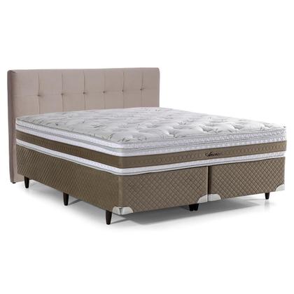 Imagem de Cama Box com Cabeceira King Herval Amore, 67x193x203 cm, Molas Ensacadas, Base Verde