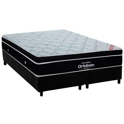 Imagem de Cama Box King: Colchão Molas Ensacadas Ortobom SuperPocket Elegant + Base CRC Suede Black(193x203)