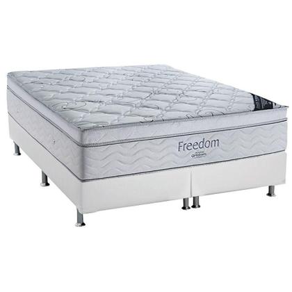 Imagem de Cama Box King: Colchão Molas SuperPocket Ensacadas Ortobom Freedom Visco + Base CRC Courano Branco(193x203)