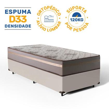 Imagem de Cama Box Solteiro + Colchão D33 Millenium One Face Bege 88x188x58cm - Suporta até 120Kg Por Pessoa