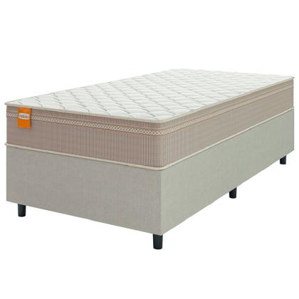 Imagem de Cama Box Solteiro Colchão Molas Qatar 88x188x60cm Bege/Branco Inducol-Suporta Até 200 Kg Por Pessoa