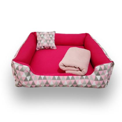 Imagem de cama de gato ou cachorro até 12kg  cama pet médio + mantinha pet  cama 60x60cm ( rosa )