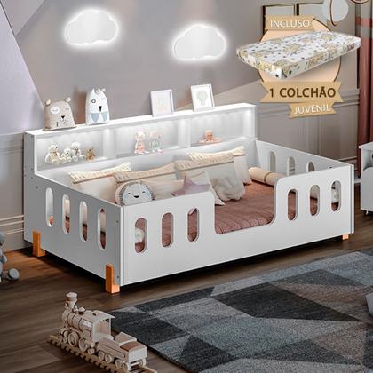 Imagem de Cama Infantil Montessoriana com Colchão Juvenil Led e Nicho Nina - Branca