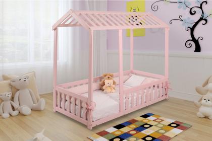 Imagem de Cama Infantil Montessoriana com Grade Bruna Rosa + Colchão