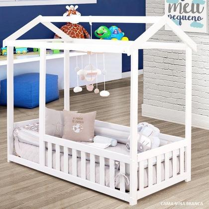 Imagem de Cama Infantil Montessoriano Casinha Com Grade Nina Branca