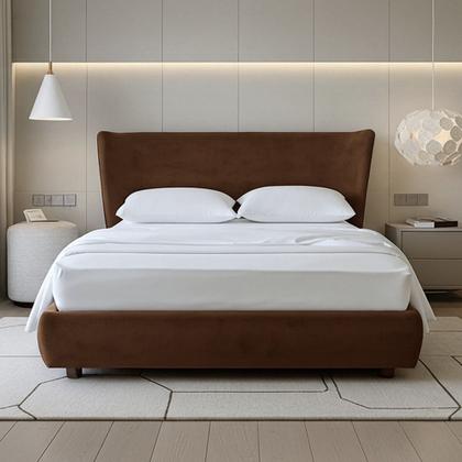 Imagem de Cama Japonesa com Cabeceira Corea Seo Queen Veludo Marrom - Sallar Home