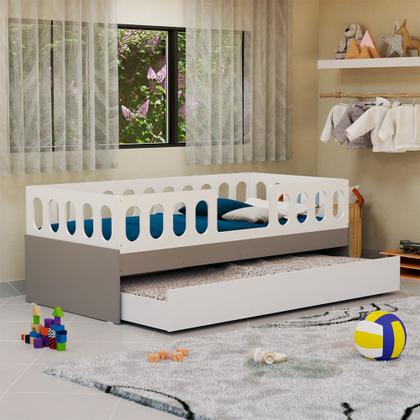 Imagem de Cama Juvenil Lara Solteiro com Cama Auxiliar Branco e Cinza - Baby Mobília