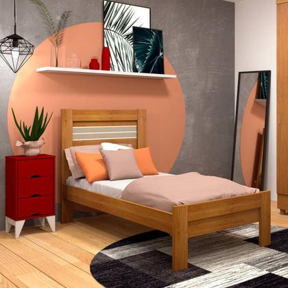 Imagem de Cama solteiro 100% MDF - Safira -Cinamomo/Off White - Tcil móveis