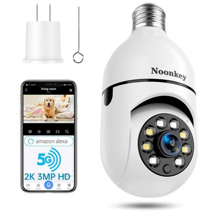 Imagem de Câmera de segurança com lâmpada Noonkey 2K/3MP 5G WiFi Alexa