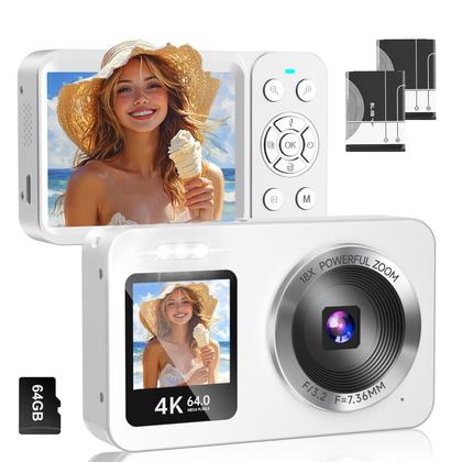 Imagem de Câmera digital WABL 4K 64MP UHD com telas duplas com zoom 18X branco