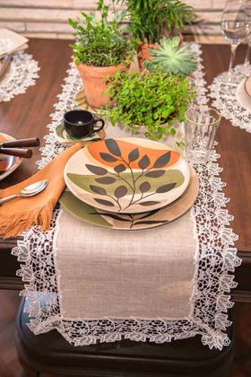 Imagem de Caminho De Mesa Bege Renda Poli-Linho 40X225Cm Rafimex