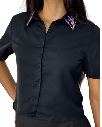 Imagem de Camisa cropped com gola em pedrarias REF6009