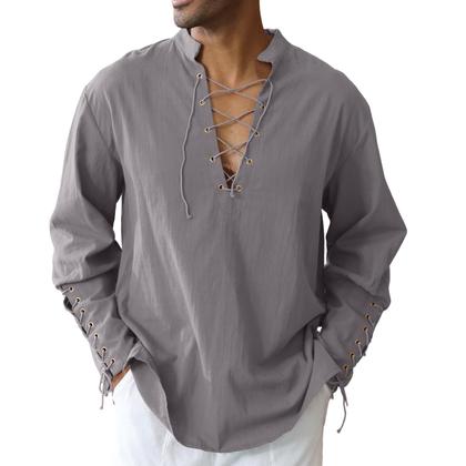 Imagem de Camisa masculina CTU XL: algodão, linho, cordão, cinza