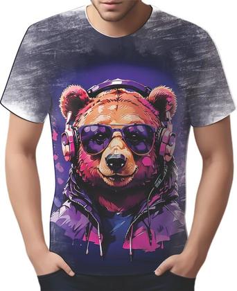 Imagem de Camiseta Camisa Tshirt Animais Óculos Urso Fone Moderno 1