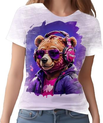 Imagem de Camiseta Camisa Tshirt Animais Óculos Urso Fone Moderno 4