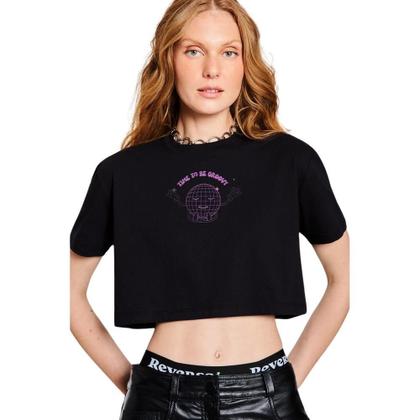 Imagem de Camiseta Cropped Fem Time To Be Groovy Reversa