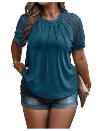 Imagem de Camiseta feminina SOLY HUX plus size de manga curta azul azul-petróleo