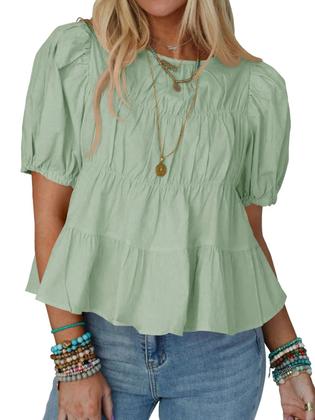 Imagem de Camiseta feminina Tankaneo de manga folhada Peplum Babydoll de algodão