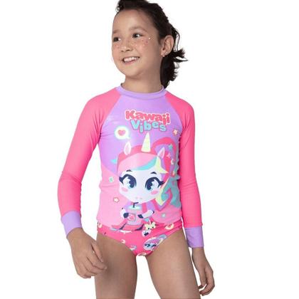 Imagem de Camiseta Manga Longa Para Nadar com Proteção Solar Menina Unicórnio Kawaii Puket  110400983