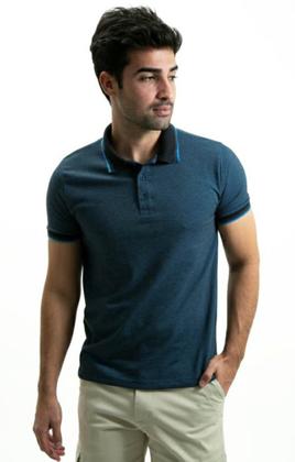 Imagem de Camiseta Masculina Gola Polo Ixória Azul Piquet Xadrex Mini Luxo