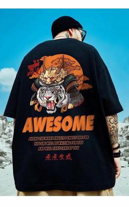 Imagem de Camiseta Oversized Masculina Awesome Tigre Chinês Estilo De Rua Streetwear Conforto Tecido Premium