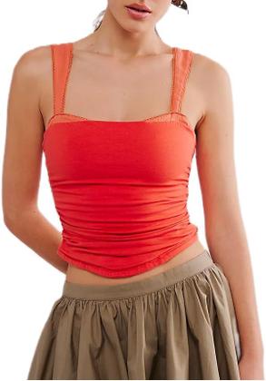 Imagem de Camiseta regata Yiulangde com gola quadrada e alças para mulheres, vermelha