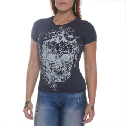 Imagem de Camiseta skull flowers bkf0105 azul - black skull - clothing (m)