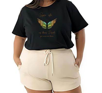 Imagem de Camiseta Tshirts Feminina Plus Size Estampa Asas Algodão