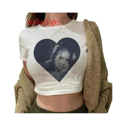 Imagem de Camiseta Vintage Cropped Harajuku Feminina De Manga Curta Com Gráficos De Navegação Lana Del Rey Ldr