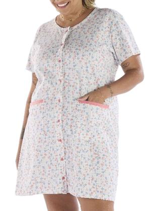 Imagem de Camisola Curta Pzama 090250 Feminina Plus Size Com Botões e Bolsos Algodão T. 50/54