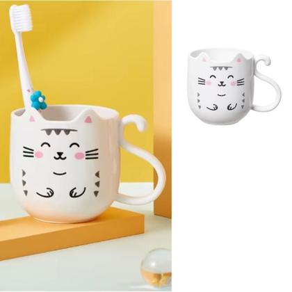 Imagem de Caneca 300Ml Copo Plástico Reforçado Gato Chá Café Branca