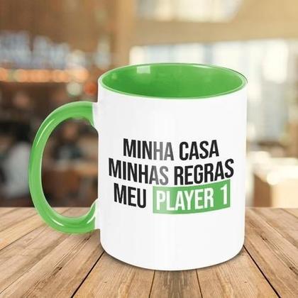 Imagem de Caneca Decorativa Minha Casa Minhas Regras Meu Player 1 Verd