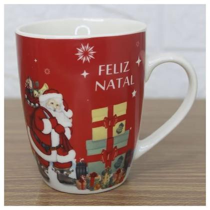 Imagem de Caneca Vermelha Papai Noel c/ Caixa de Presente na Neve