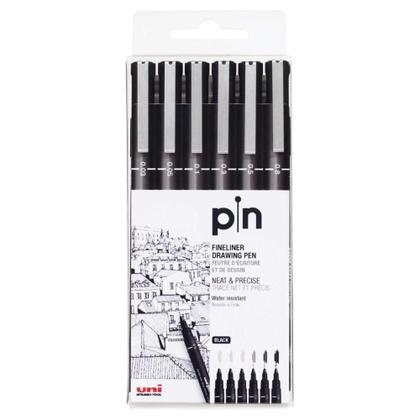 Imagem de Caneta Nankin Uni-Ball Uni Pin Fine Line Preta com 6 Peças