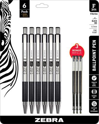 Imagem de Caneta Zebra F-301 Esferográfica de Aço Inoxidável de 0,7 mm com tinta preta
